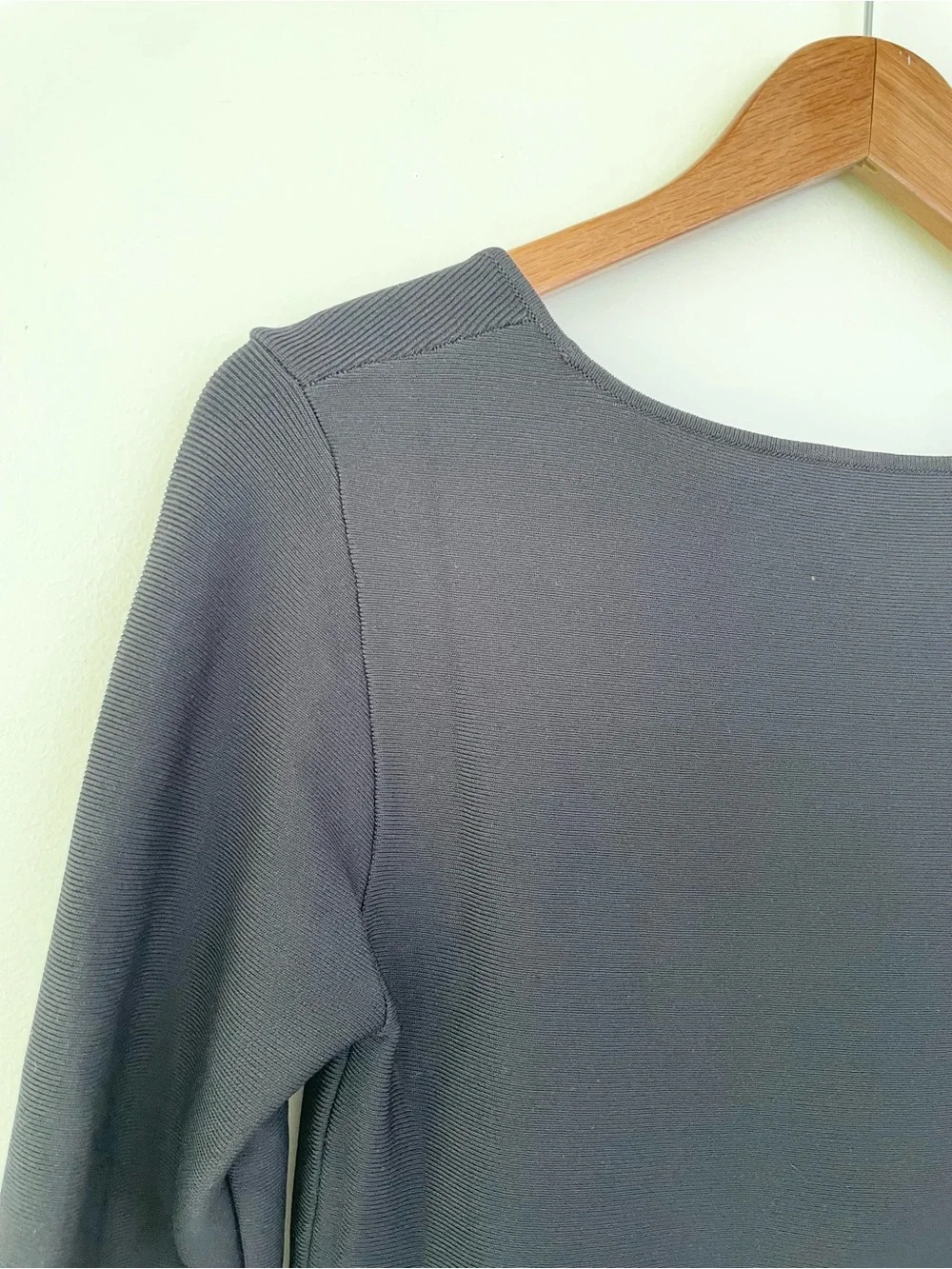 STAUD Deora Ribbed-Knit Mini Dress in Black L Large Long Sleeve Fit & Flare $325 - Picture 9 of 11